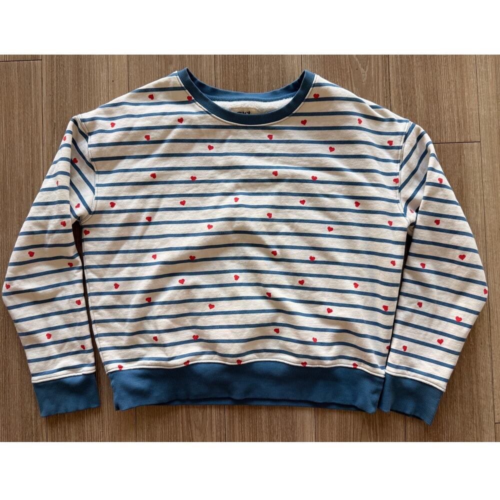 Pact Size M 100% Organic Cotton Striped Heart Sweatshirt Crewneck Pullover - Picture 8 of 14